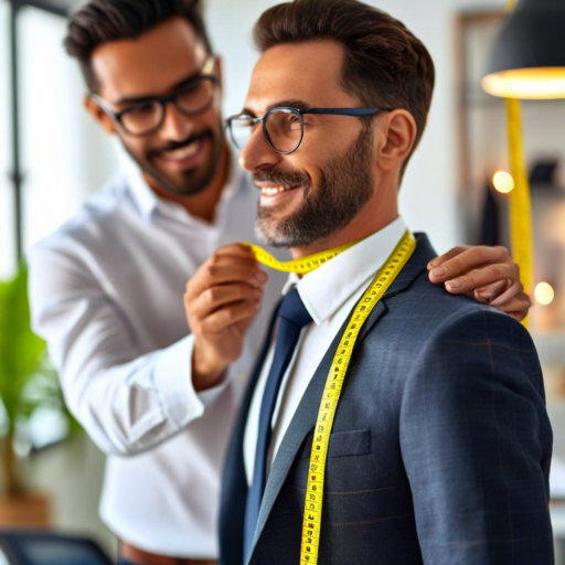 Professional tailor measuring client